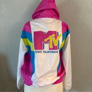 2017 Color Block MTV Women's Medium 1/4 Zip Hooded Pullover Windbreaker